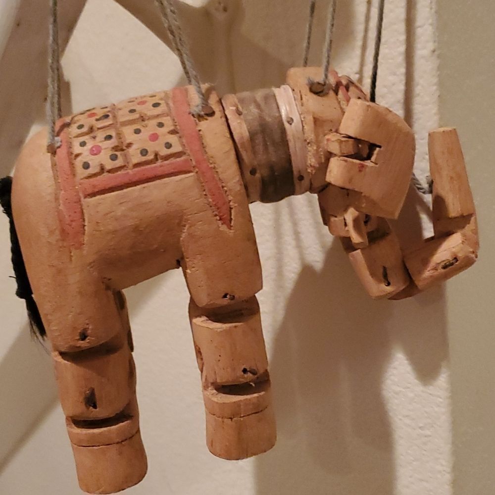 Vintage Wooden Elephant Marionette